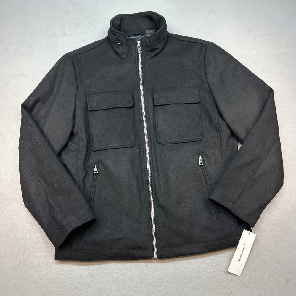 NWT Calvin Klein Mens Wool Blend Full Zip Field Jacket Black CM385495 Size M
